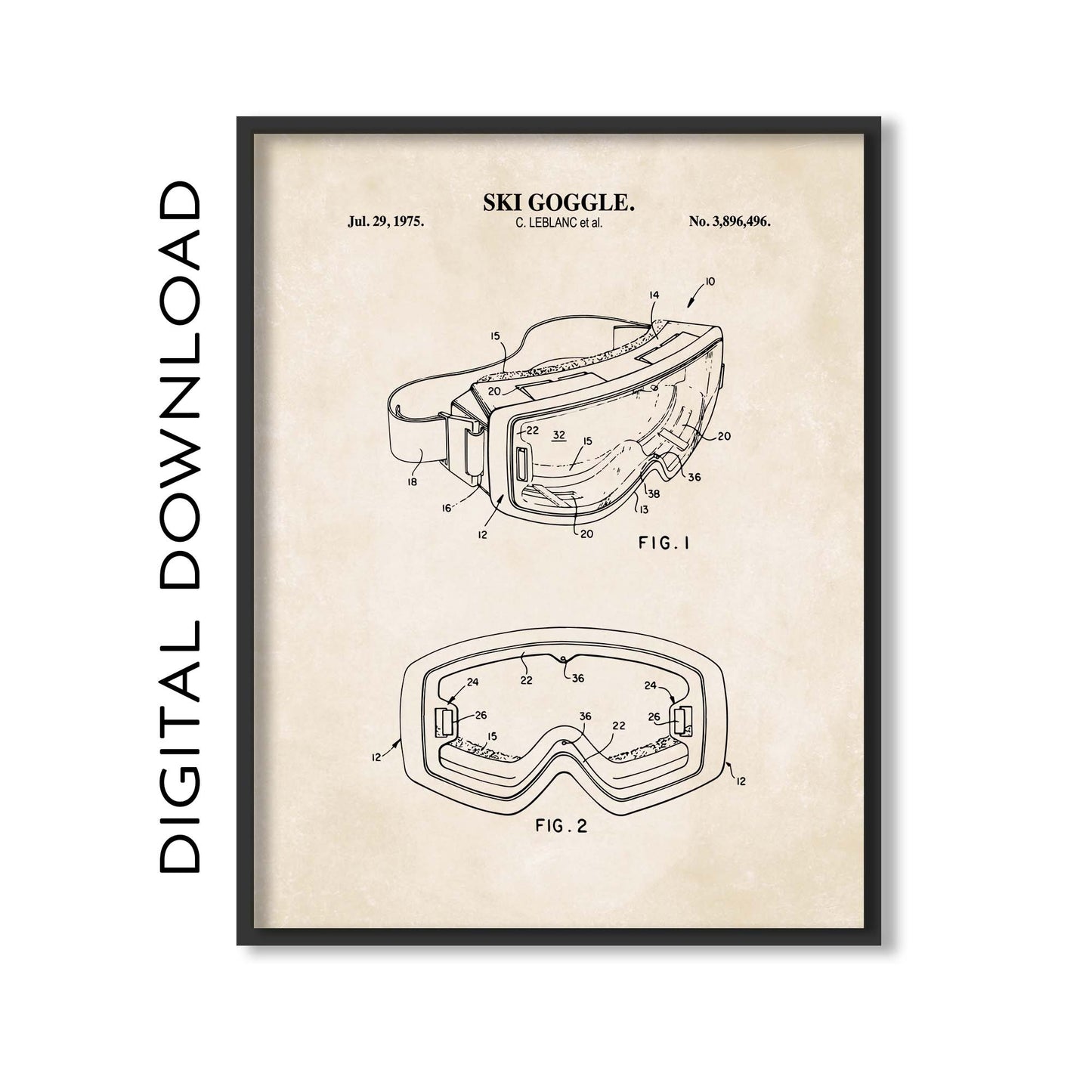 Ski Goggle Patent Wall Art - PRINTABLE DIGITAL DOWNLOAD