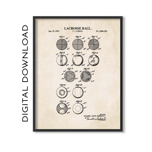 Lacrosse Ball Patent Wall Art Poster - PRINTABLE DIGITAL DOWNLOAD