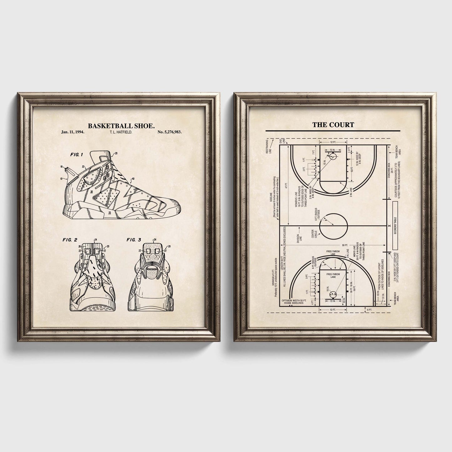 Basketball Patent Wall Art - Set of 2 Physical Prints