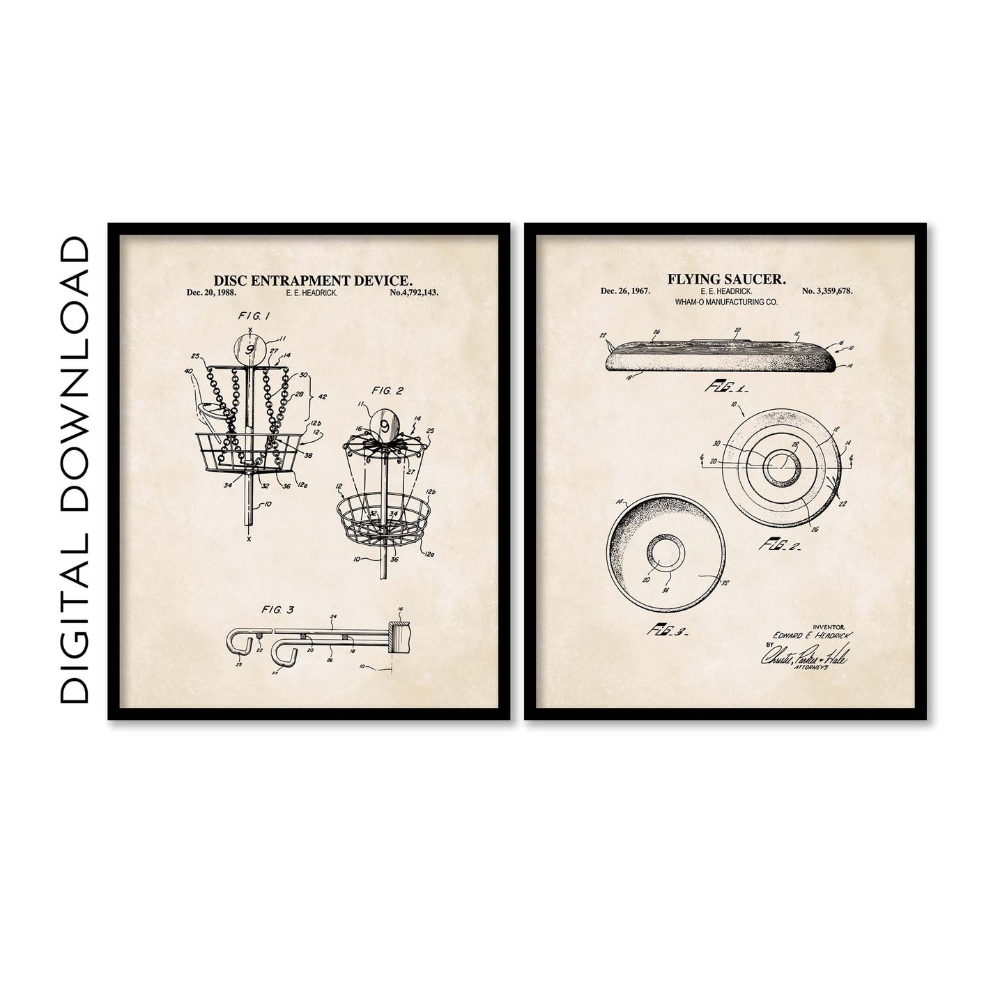 Disc Golf Patent Wall Art Set - PRINTABLE DIGITAL DOWNLOAD