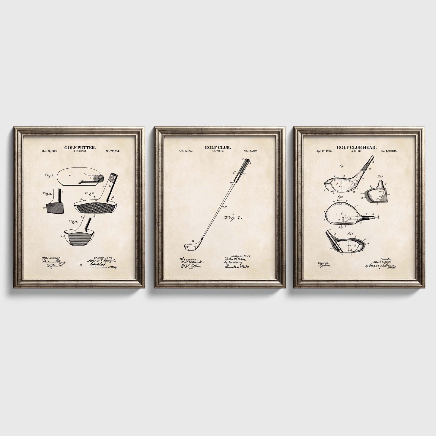Golf Club Patent Print Wall Art - Set of 3 Physical Prints