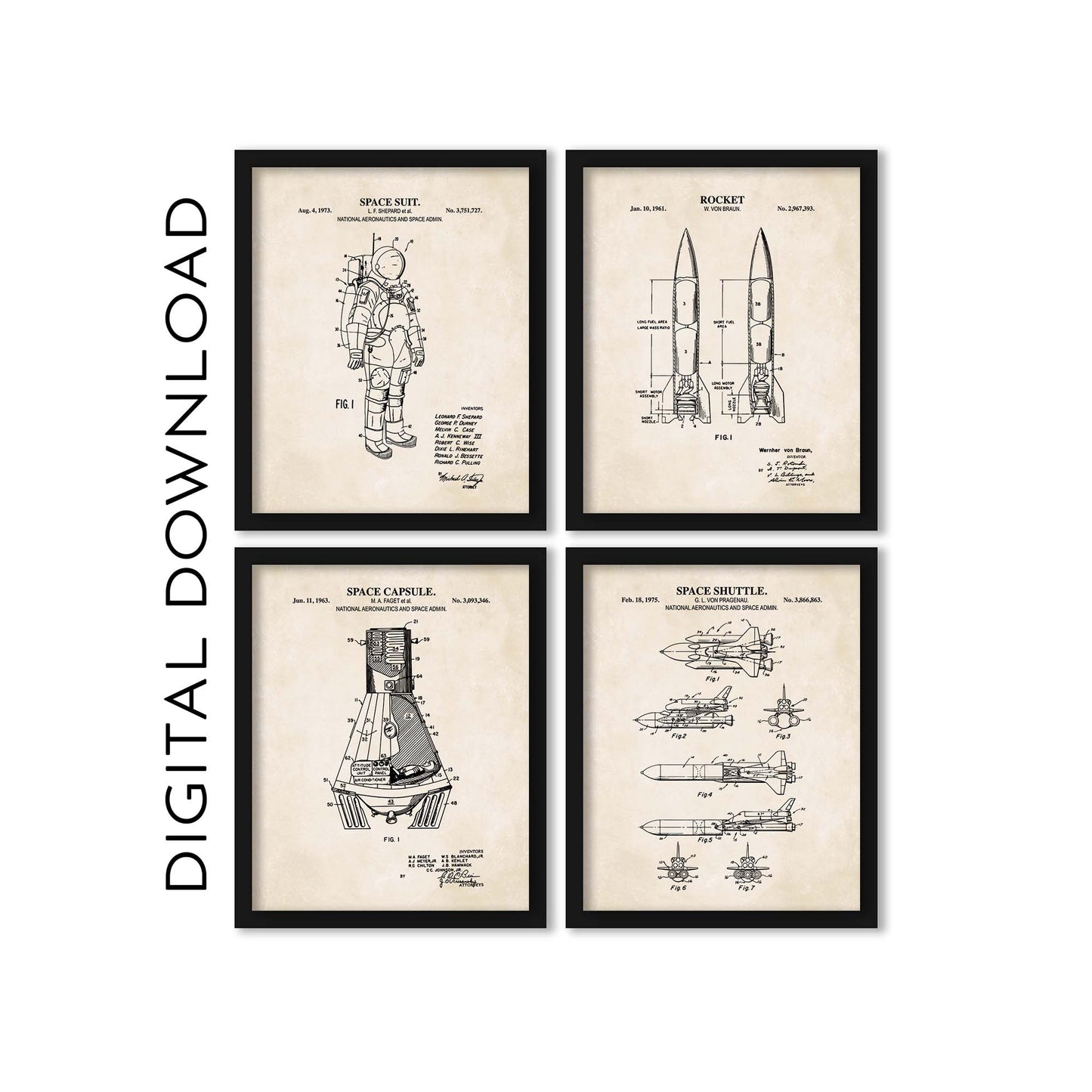 Space Patent Wall Art Set - PRINTABLE DIGITAL DOWNLOAD