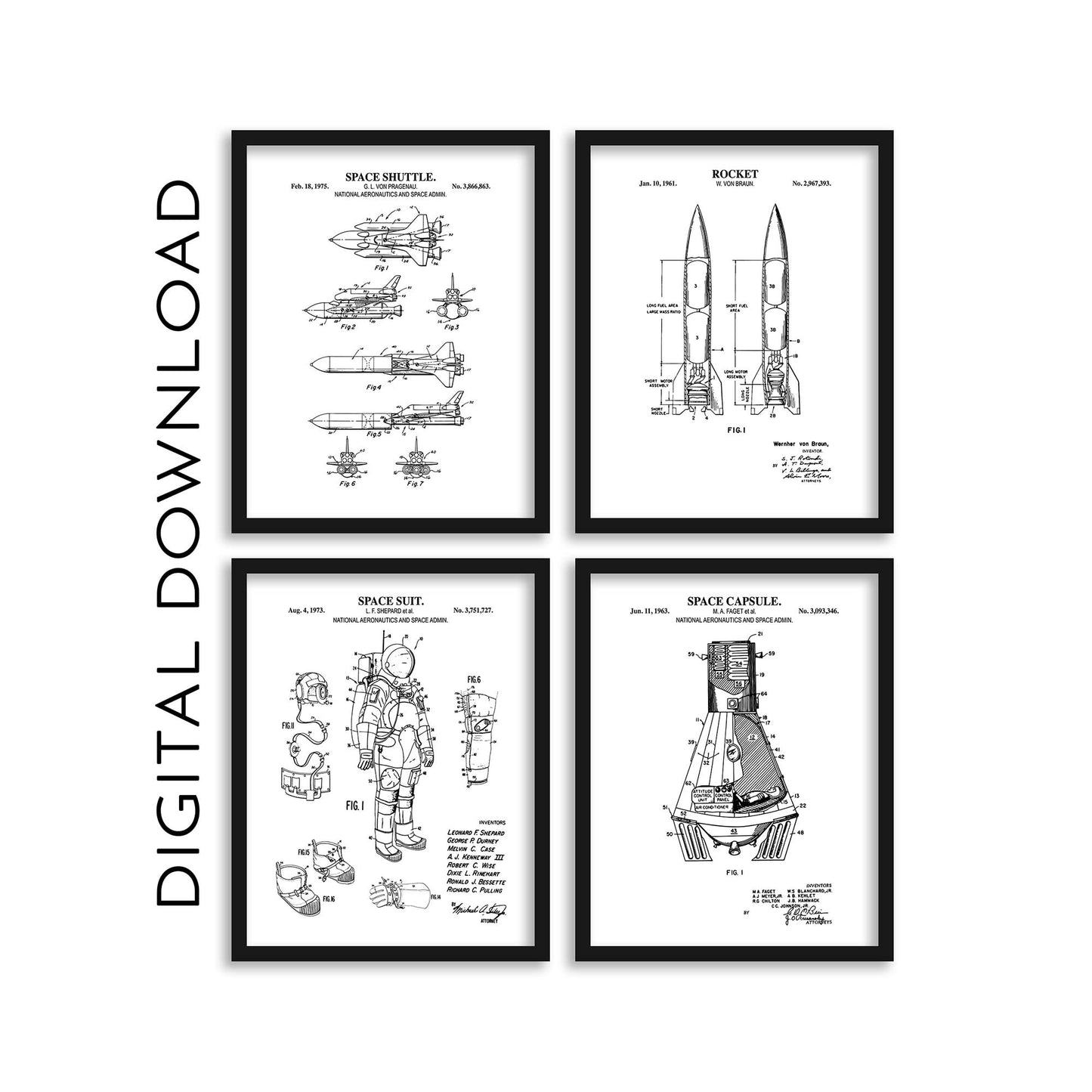Space Patent Wall Art Set - PRINTABLE DIGITAL DOWNLOAD