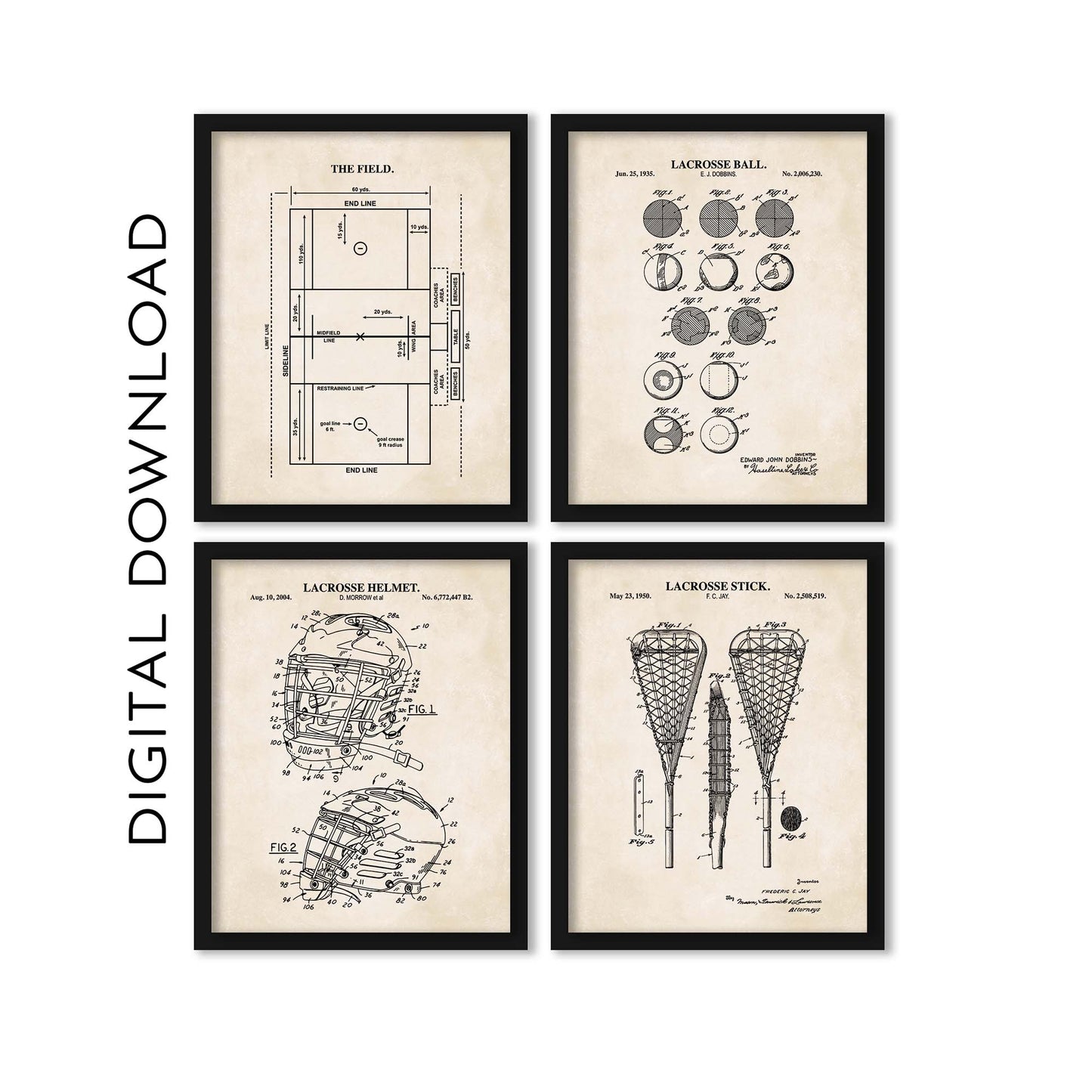 Men's Lacrosse Wall Art Set - PRINTABLE DIGITAL DOWNLOAD
