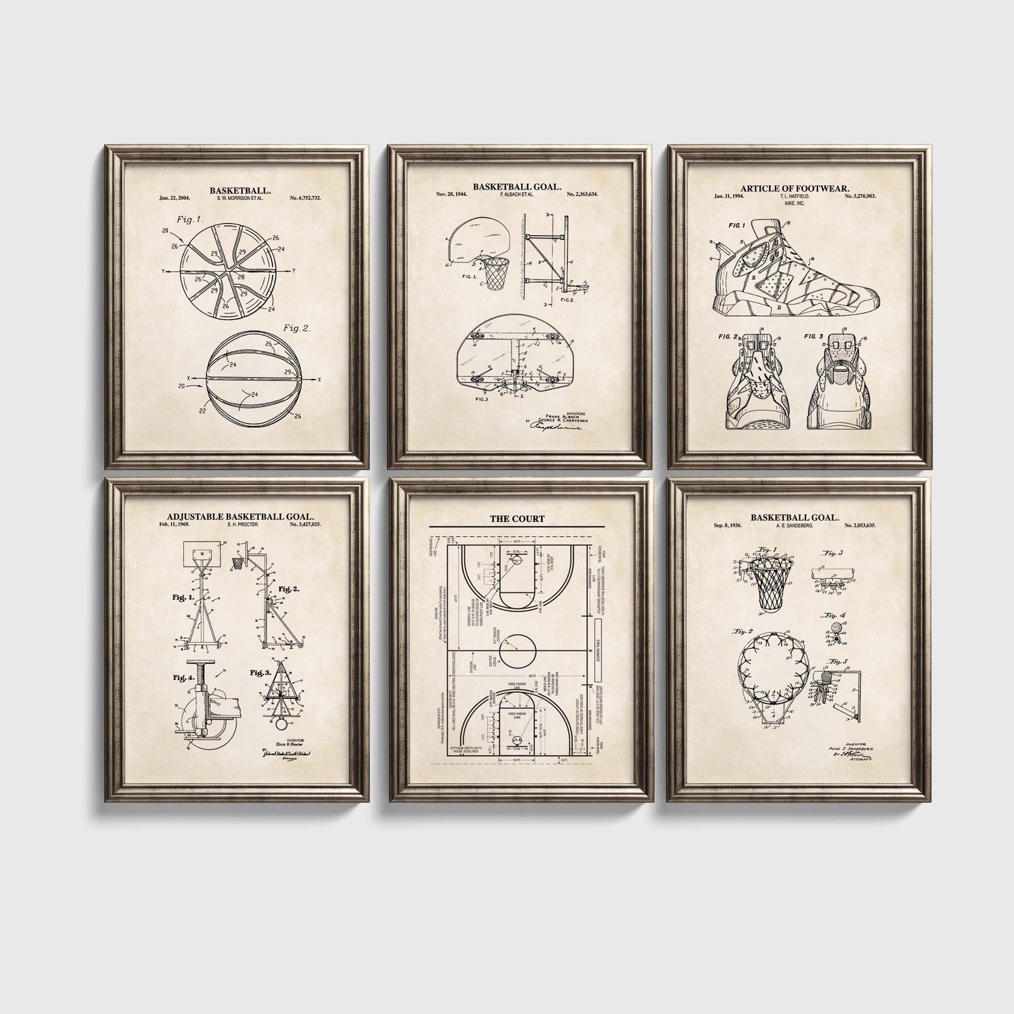 Basketball Patent Print Wall Art - Set of 6 Physical Prints