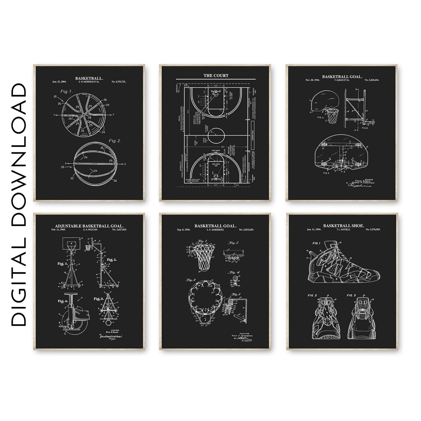 Basketball Patent Print Wall Art - Set of 6 - PRINTABLE DIGITAL DOWNLOAD