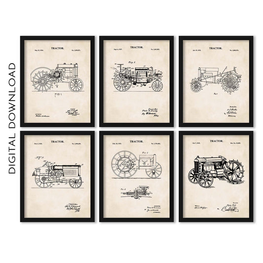 Antique Tractor Patent Print Wall Art - Set of 6 - DIGITAL DOWNLOAD