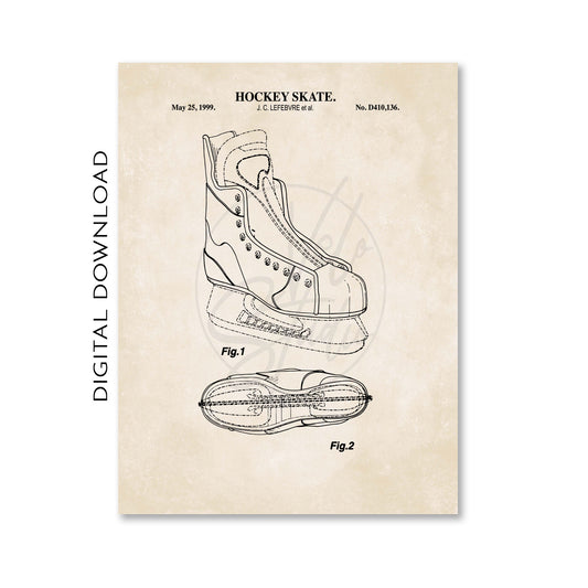 Hockey Skate Patent Wall Art - PRINTABLE DIGITAL DOWNLOAD