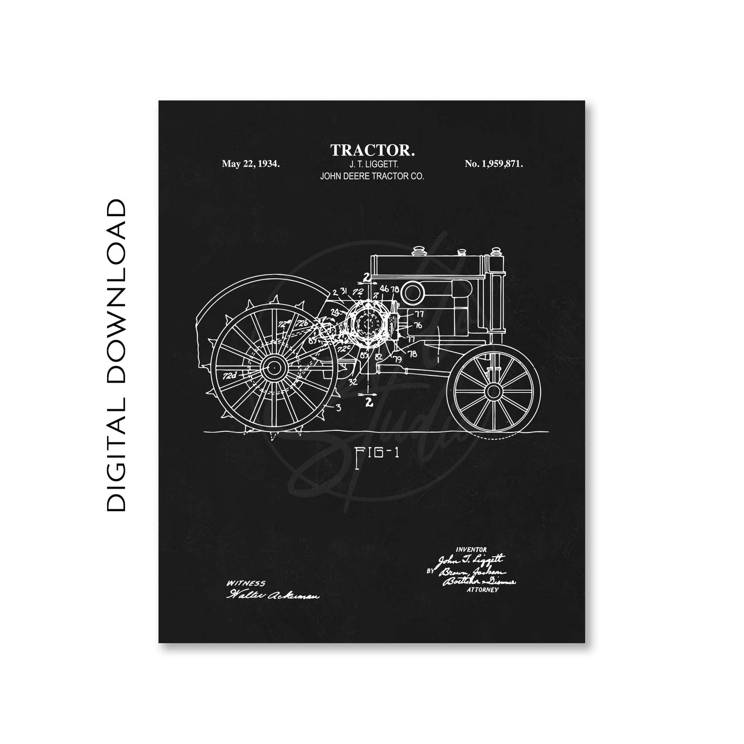 Tractor Wall Art - 1934 Tractor Patent Art- PRINTABLE DIGITAL DOWNLOAD