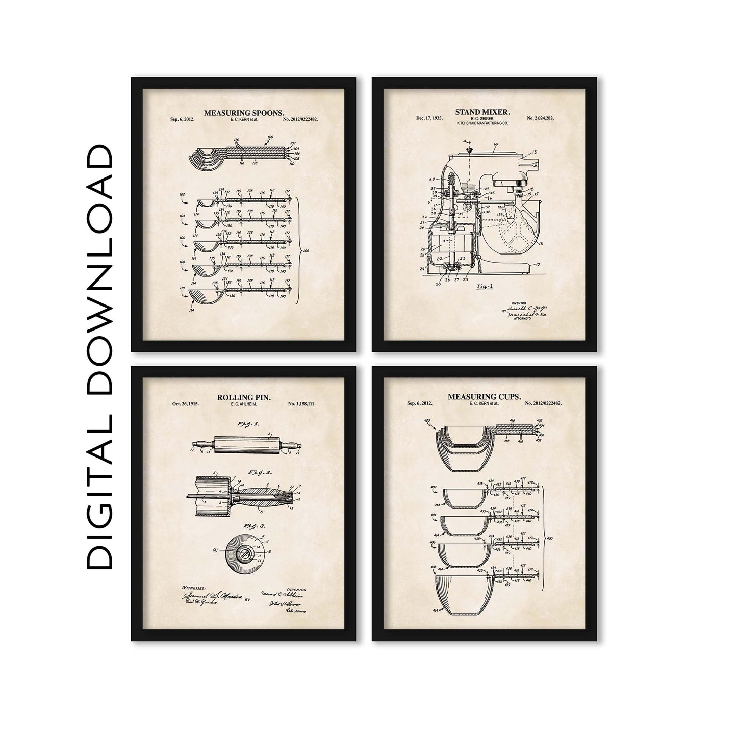 Baking Kitchen Patent Wall Art Set - PRINTABLE DIGITAL DOWNLOAD