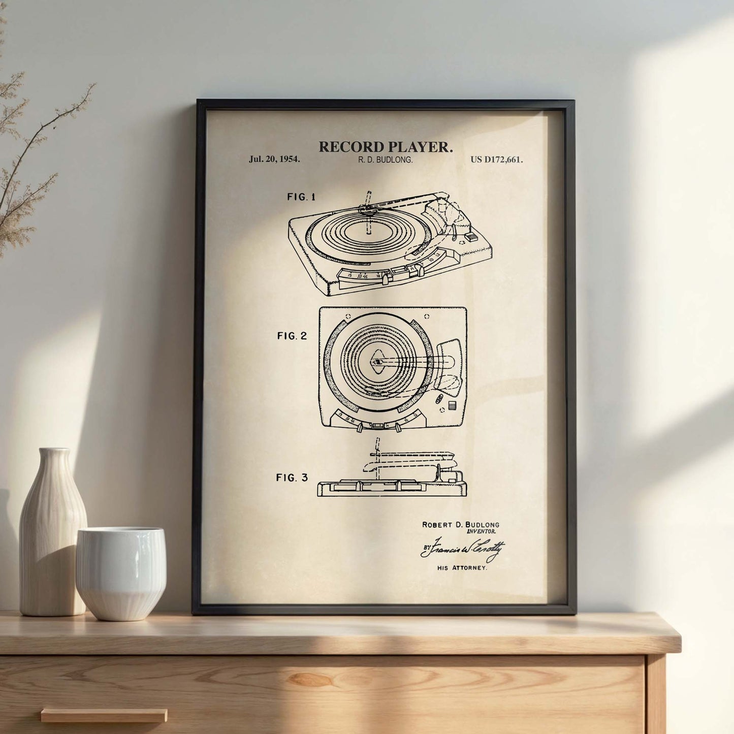 Vinyl Record Player Patent Wall Art - PRINTABLE DIGITAL DOWNLOAD