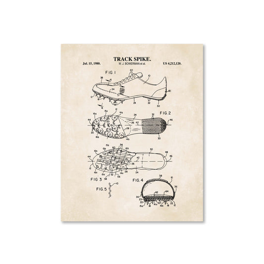Patent illustration of a track spike on a vintage beige background