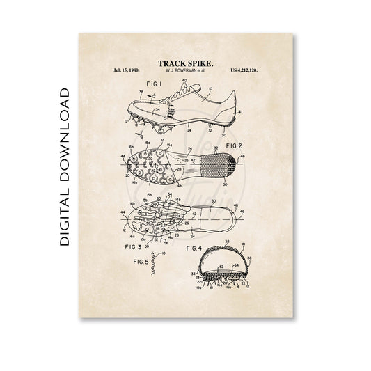 Patent illustration of a track spike on a beige background