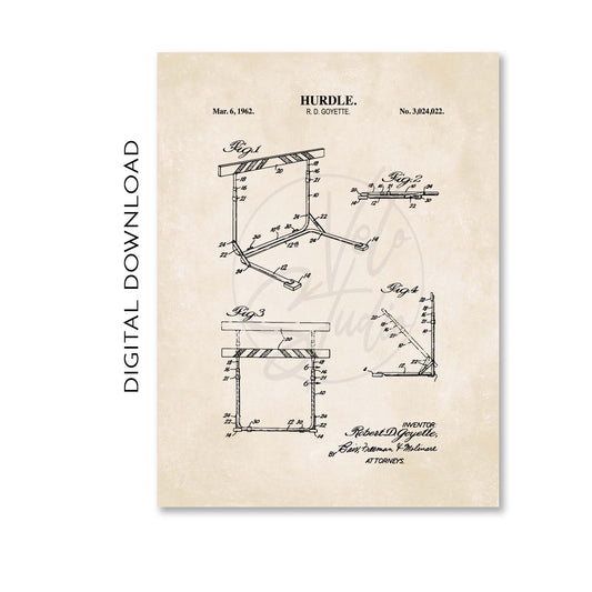 Hurdle Track and Field Patent Print Poster - PRINTABLE DIGITAL DOWNLOAD