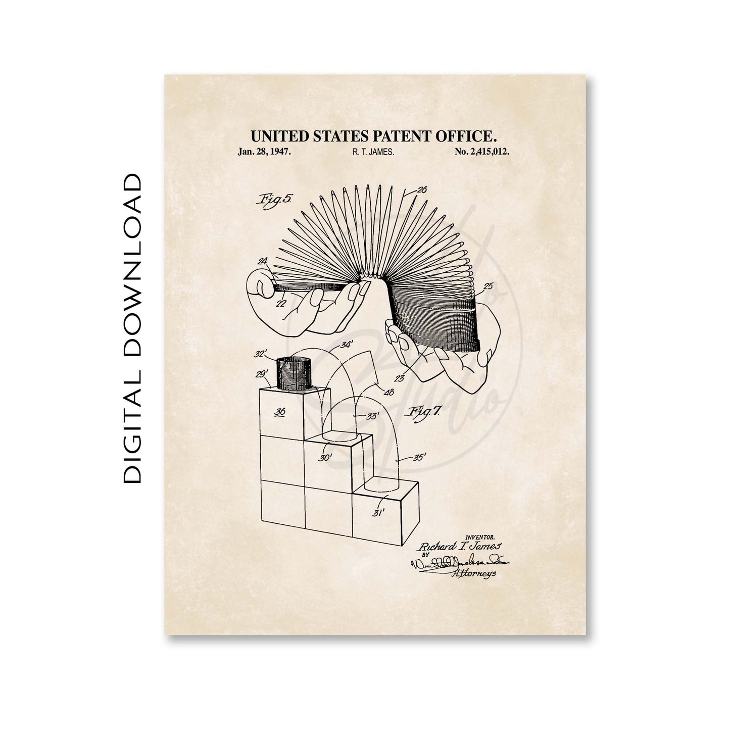 Nostalgic Spring Toy Patent Wall Art - PRINTABLE DIGITAL DOWNLOAD