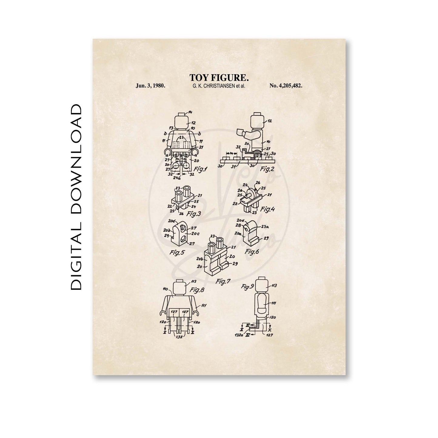 Mini Toy Figure Patent Wall Art - Nostalgic Toy Brick Poster - PRINTABLE DIGITAL DOWNLOAD