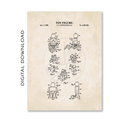 Toy figure patent illustration on a beige background