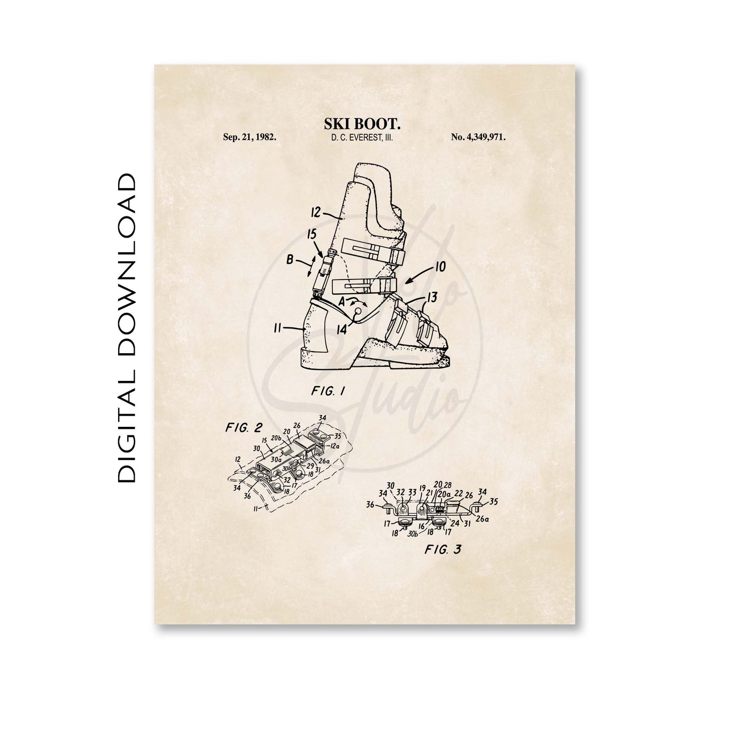 Ski Boot Patent Wall Art - PRINTABLE DIGITAL DOWNLOAD