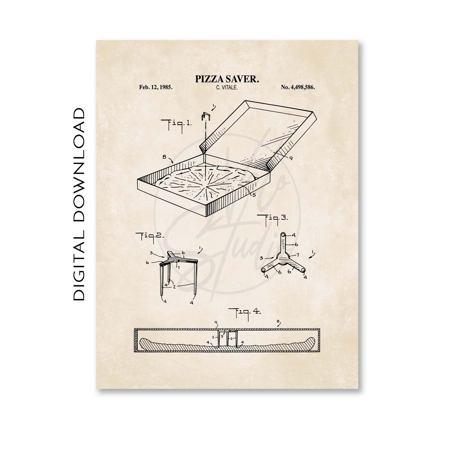 Pizza Saver Patent Wall Art - PRINTABLE DIGITAL DOWNLOAD