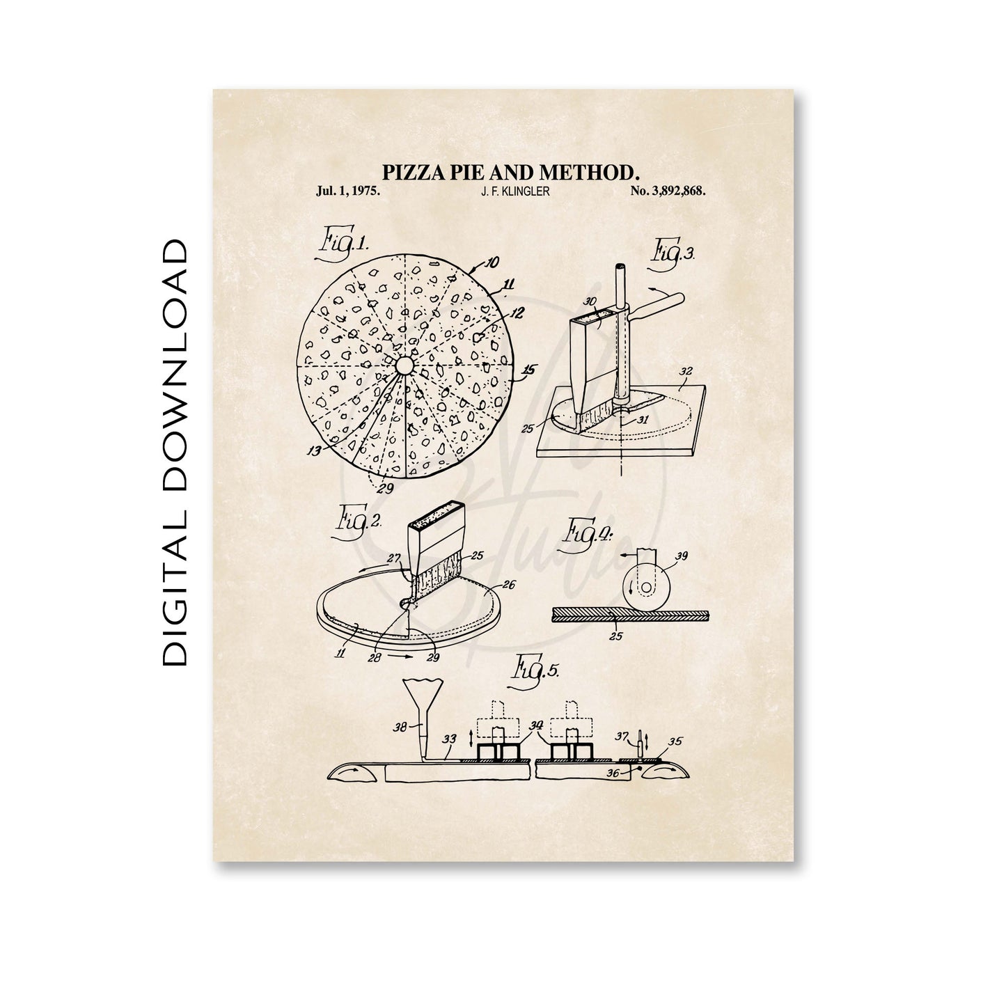 Pizza Patent Wall Art - PRINTABLE DIGITAL DOWNLOAD