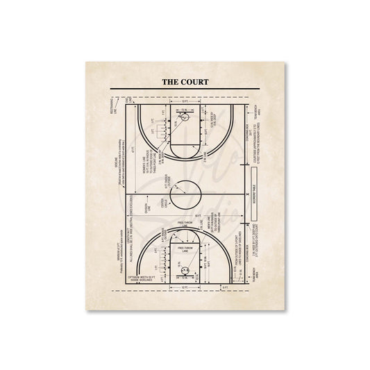 Basketball court diagram on a beige background