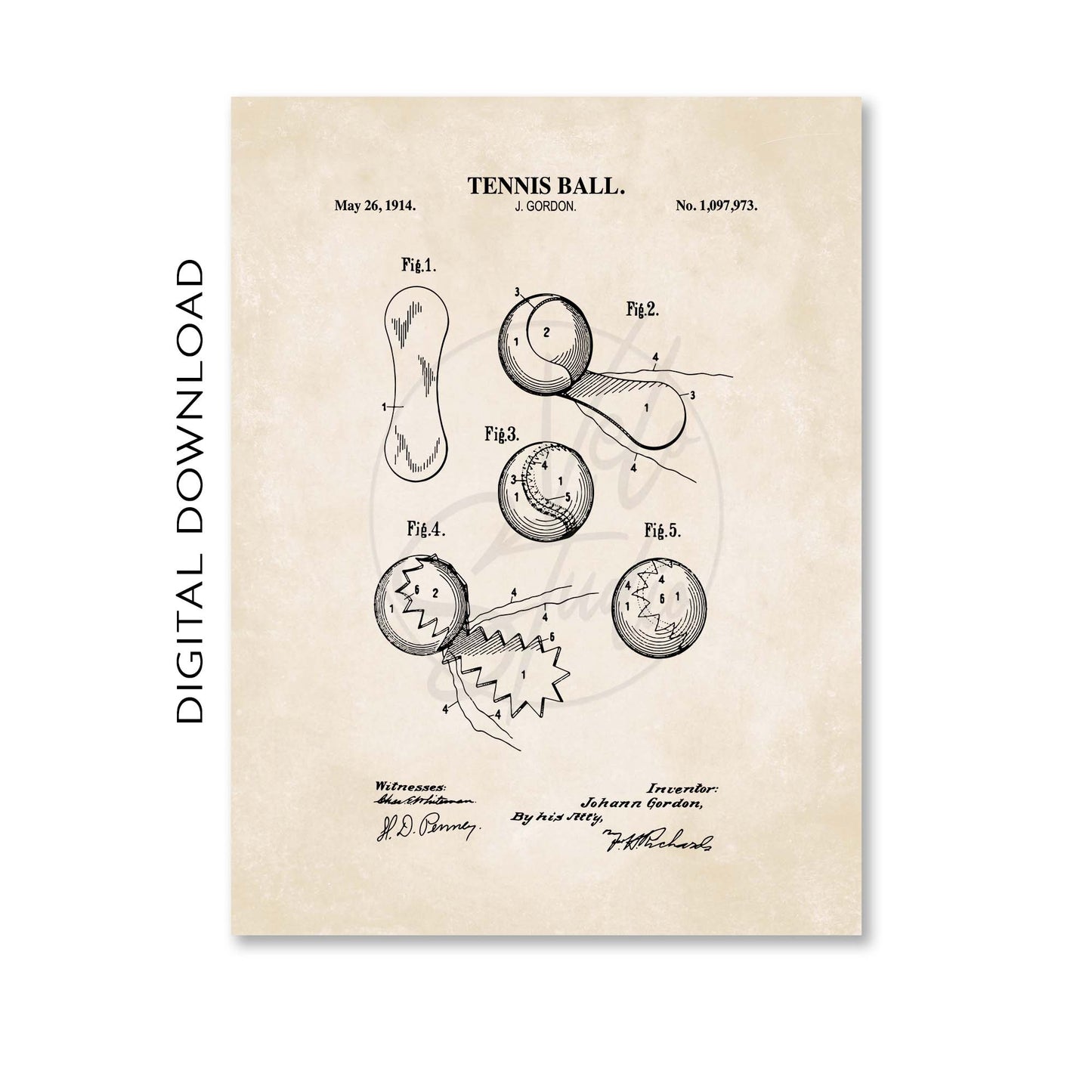 Tennis Ball Patent Wall Art - PRINTABLE DIGITAL DOWNLOAD
