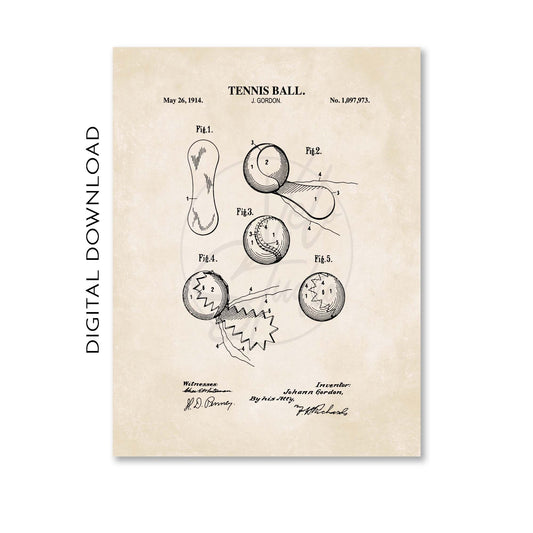 Patent illustration of a tennis ball design on a beige background
