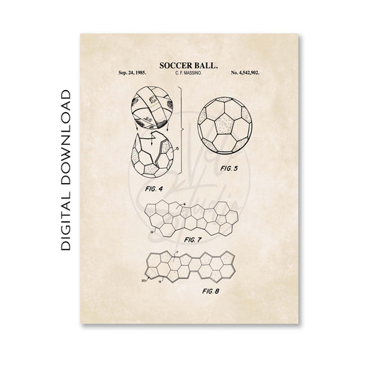 Soccer ball patent illustration on a beige background