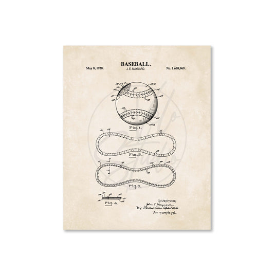 Baseball patent illustration on a beige background