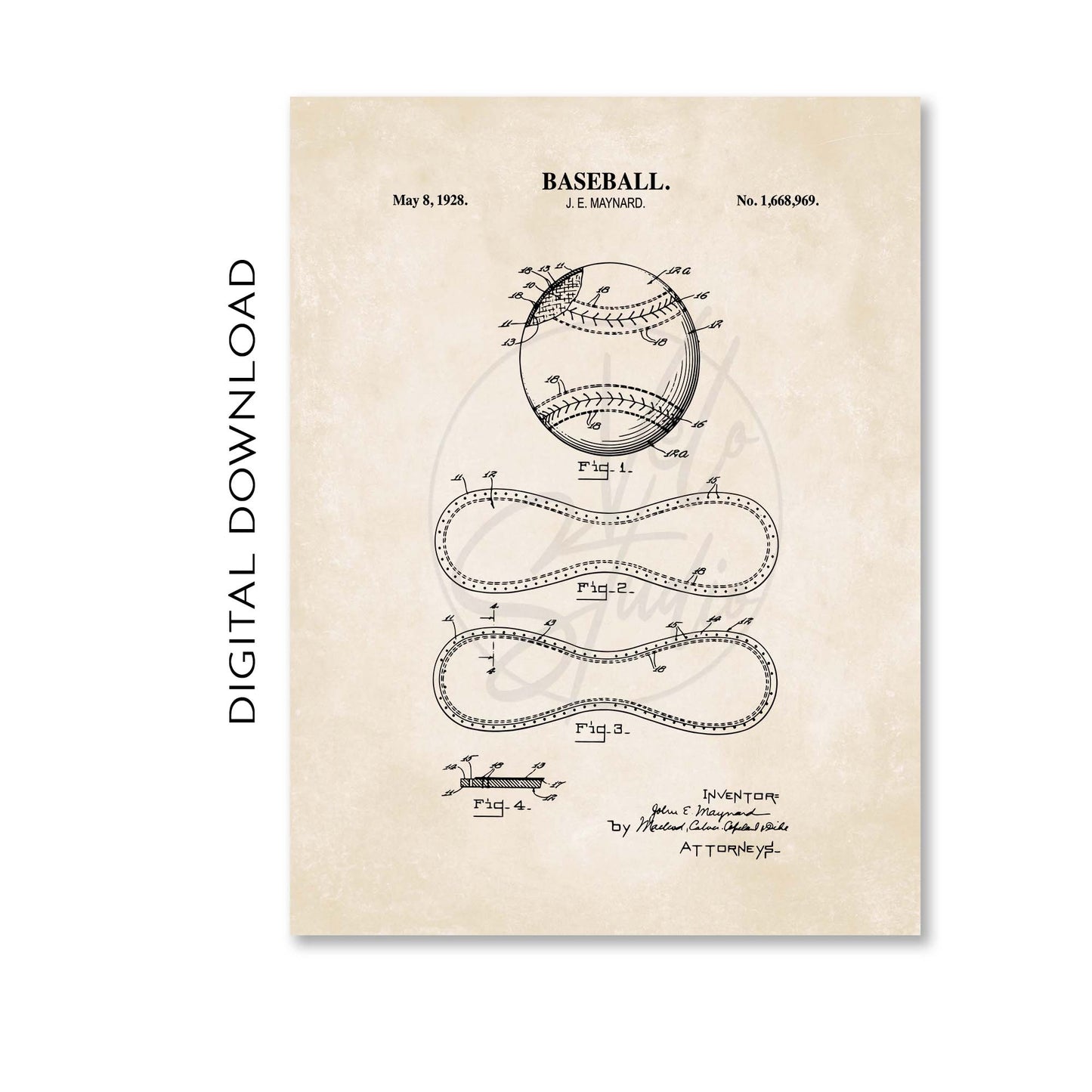 Baseball Patent Wall Art - PRINTABLE DIGITAL DOWNLOAD