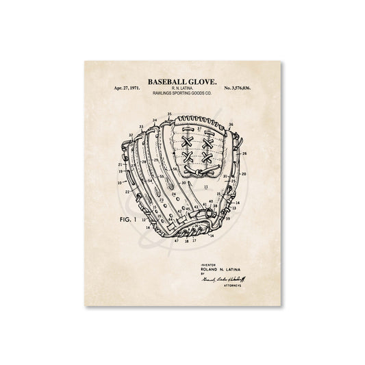 Baseball Glove Patent Wall Art - Ready to Frame Print