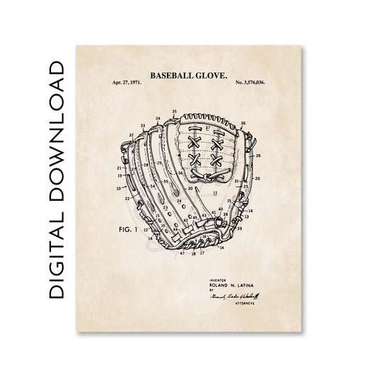 Baseball Glove Patent Wall Art - PRINTABLE DIGITAL DOWNLOAD