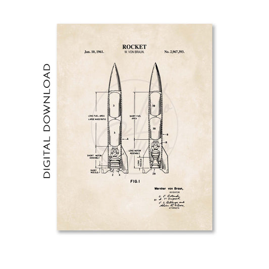 Rocket blueprint on a beige background with text