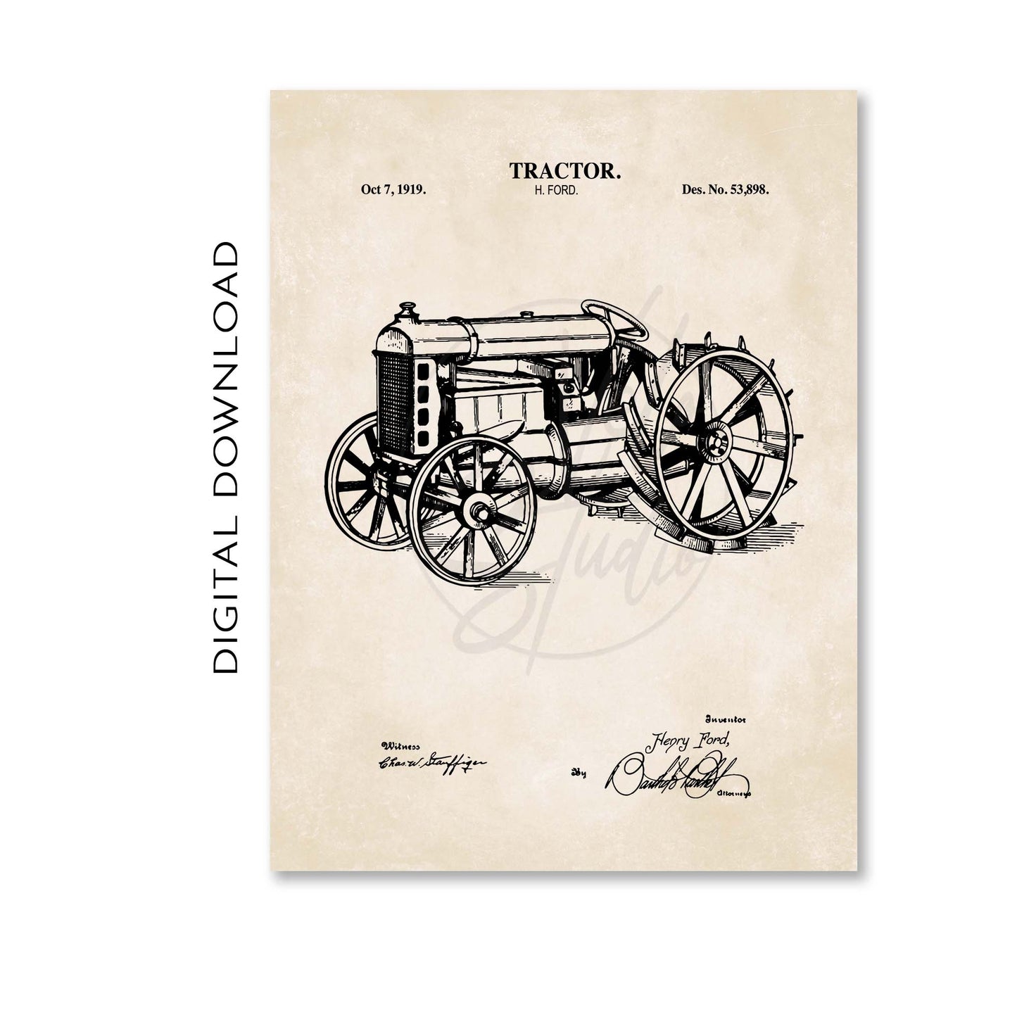 Tractor Wall Art - Antique Farm Patent Print - PRINTABLE DIGITAL DOWNLOAD