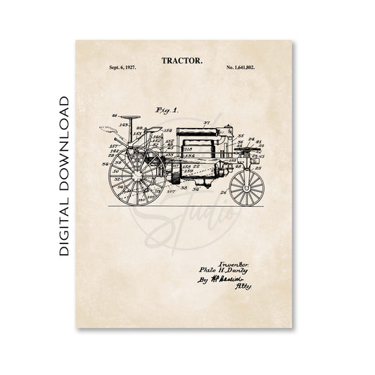 Antique Tractor Wall Art - 1927 Tractor Patent Print - DIGITAL DOWNLOAD