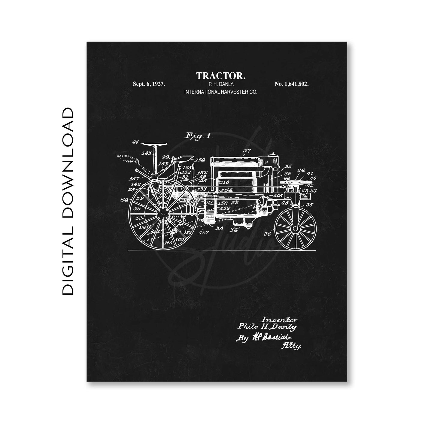 Tractor Print - 1927 Tractor Patent Art - PRINTABLE DIGITAL DOWNLOAD