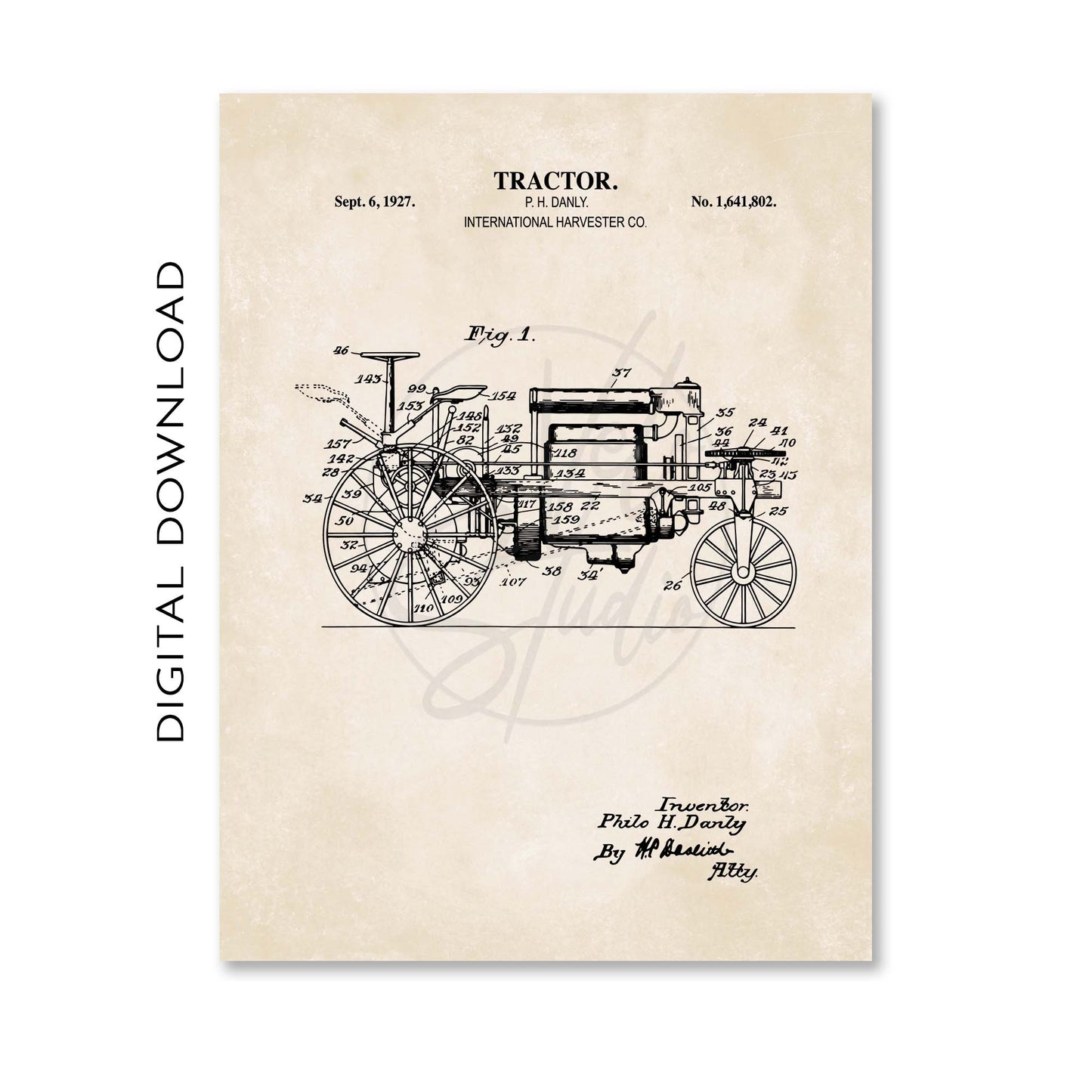 Tractor Print - 1927 Tractor Patent Art - PRINTABLE DIGITAL DOWNLOAD