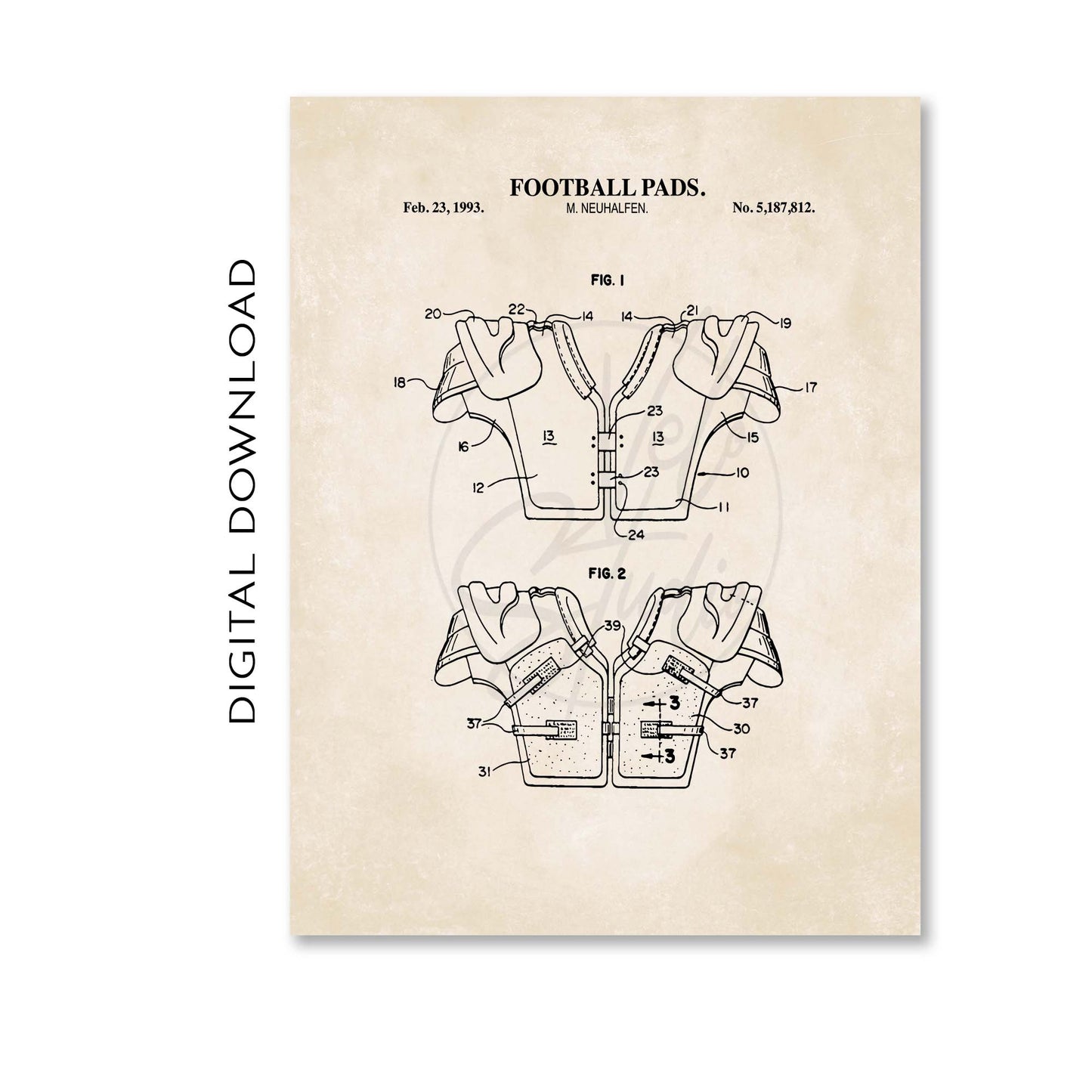 Football Pads Patent Wall Art - PRINTABLE DIGITAL DOWNLOAD