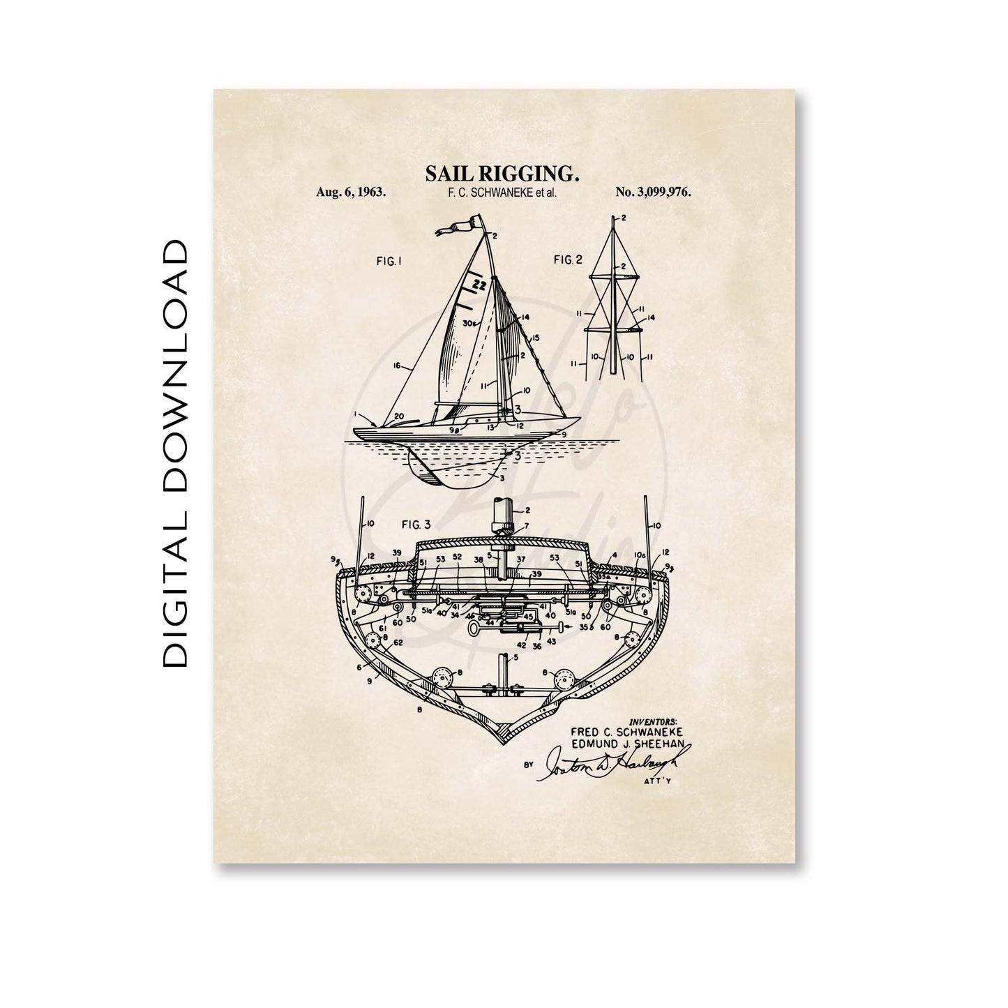 Sail Rigging Patent Wall Art - Nautical Coastal Print - PRINTABLE DIGITAL DOWNLOAD