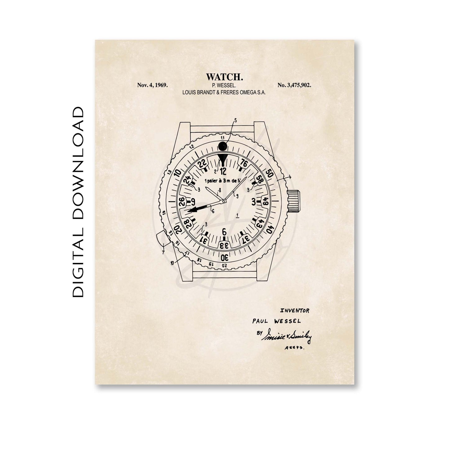 Watch Patent Wall Art - PRINTABLE DIGITAL DOWNLOAD