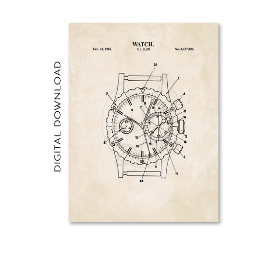 Watch 1969 Patent Wall Art - DIGITAL DOWNLOAD