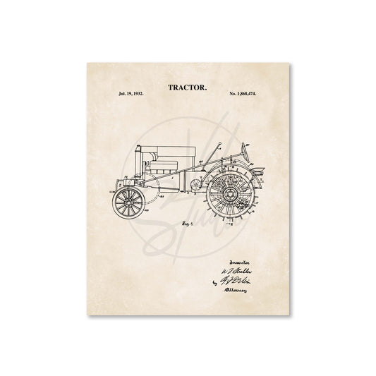 Tractor Wall Art - 1932 Tractor Patent Art - Ready to Frame Print