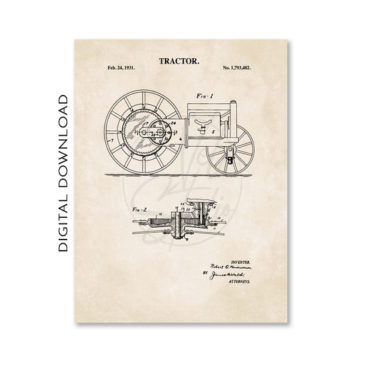 Antique Tractor Wall Art - 1931 Tractor Patent Print - DIGITAL DOWNLOAD
