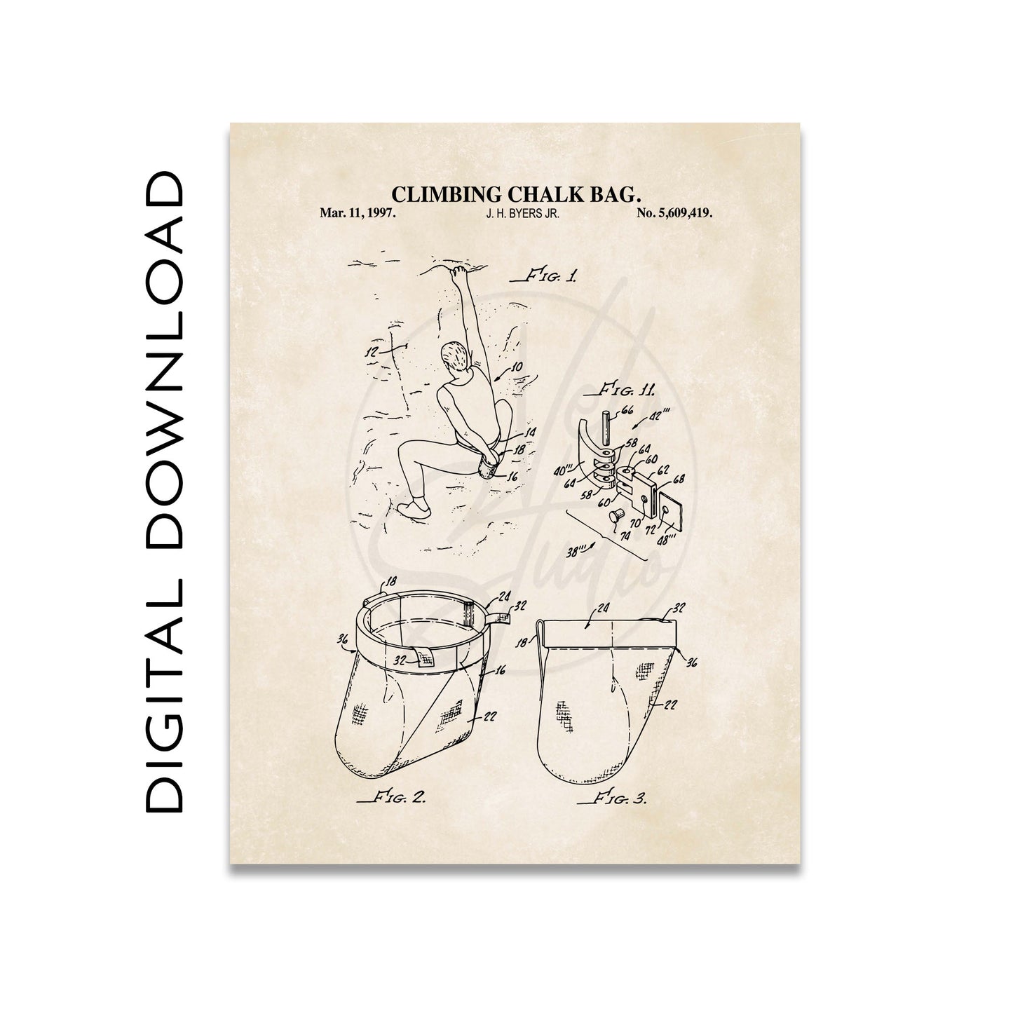 Rock Climbing Wall Art Bundle Set - Climbing Gear Patent Prints - DIGITAL DOWNLOAD