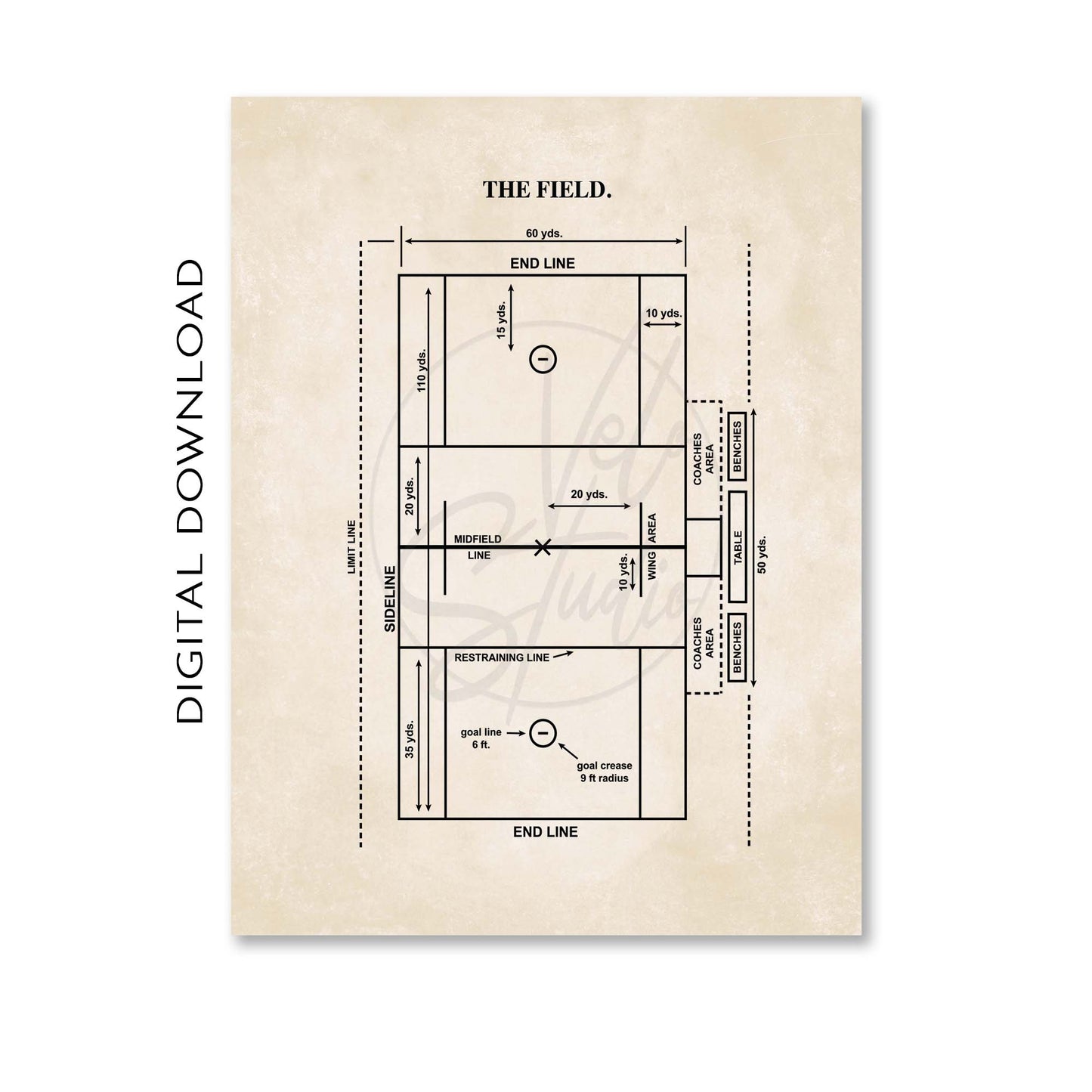 Lacrosse Field Poster - Men's Lacrosse Field - PRINTABLE DIGITAL DOWNLOAD