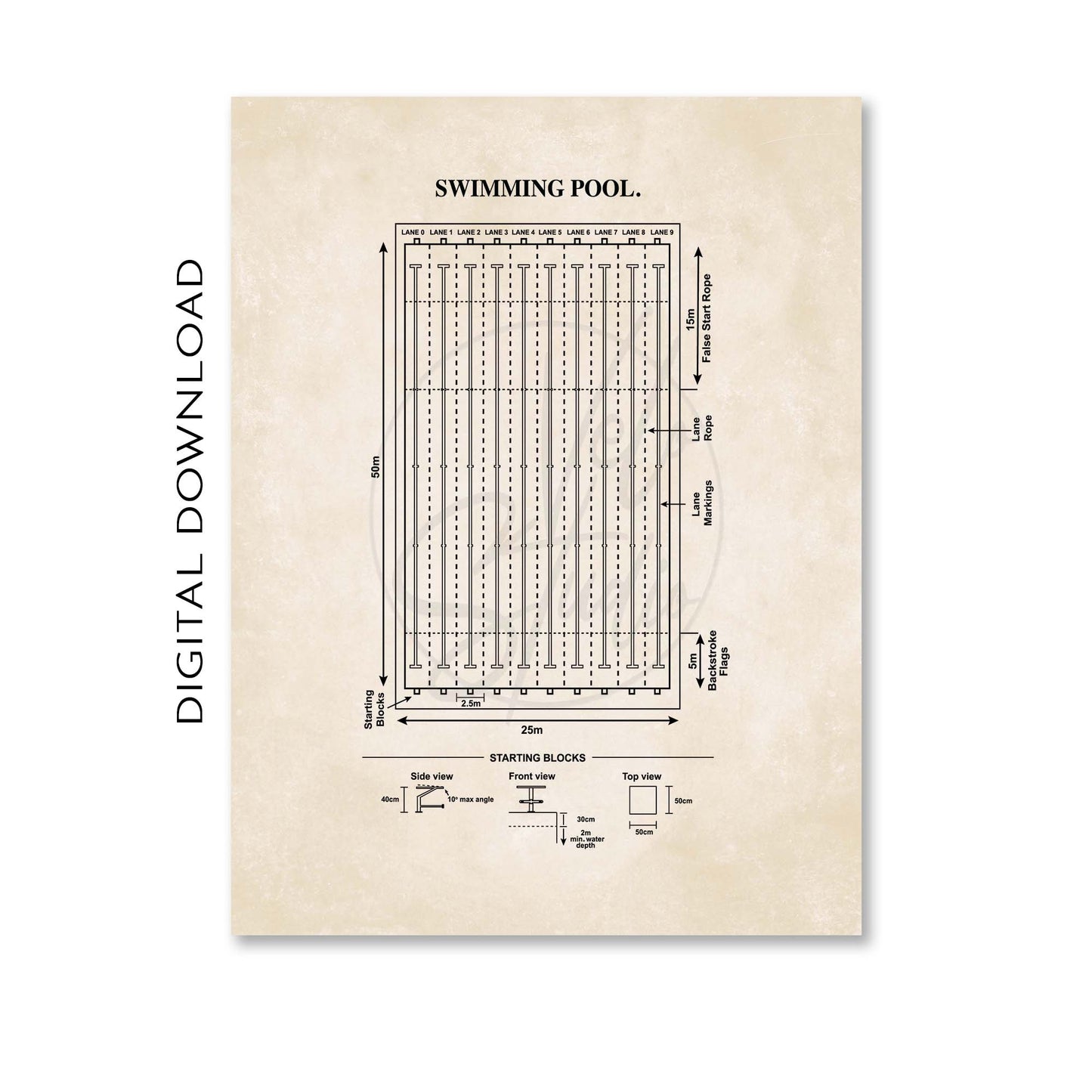 Swimming Pool Diagram Wall Art - PRINTABLE DIGITAL DOWNLOAD