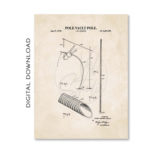 Pole vault pole patent illustration on a beige background