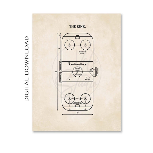 Diagram of a rink design on a beige background with text 'The Rink'.