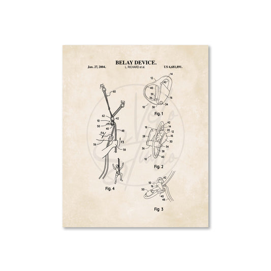 Belay Device Patent Wall Art - Ready to Frame Print