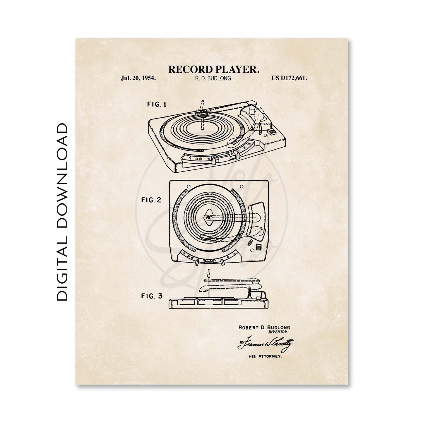 Vinyl Record Patent Wall Art Set - PRINTABLE DIGITAL DOWNLOAD